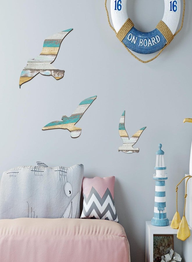 Lemicin 3Pcs Wood Seagull Beach Wall Decor Nautical Coastal Theme Art Adhesive Seagull Sculpture Sea Birds Lake House Ocean Wall Decor Vintage Ornaments for Home Bathroom Living Room - Image 5